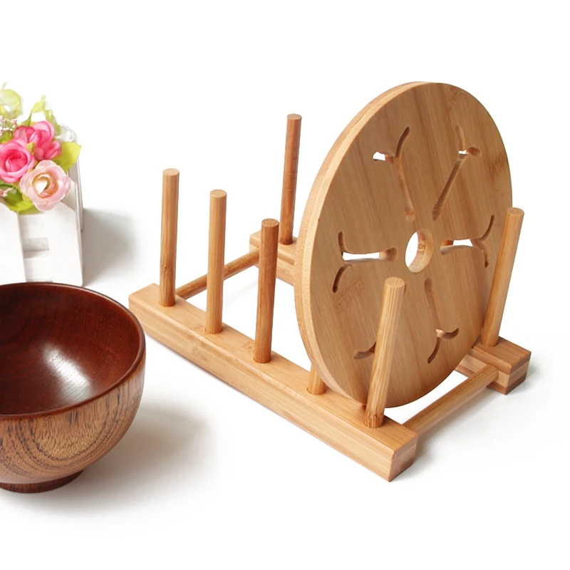 Dish Rack Pots Wooden Plate Stand Wood Kitchen Cup Display Drainer Holder NEW