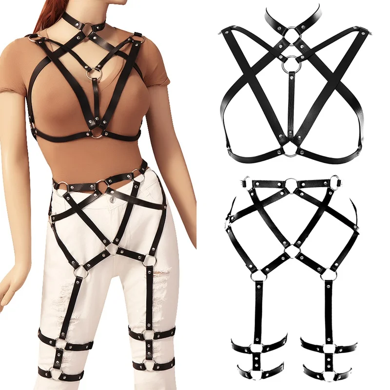 Набор ремней для тела кожаный Бюстгальтер Клетка Подвязки Пояс панк готика модная танцевальная одежда женское сексуальное тело клетка Талия Топ размера плюс регулировка