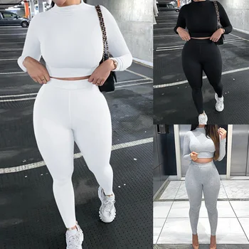 

Women Autumn Winter Two Piece Sets Long Sleeve Crop Tops Skinny Pants Sport Suits Tracksuits Sets