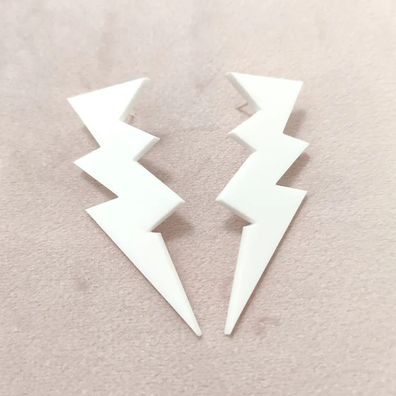 Punk Fashion Mirror Lightning Stud Earrings for Women Gold Silver Color White Black Acrylic Rock HipHop Jewelry Accessories - Image 5