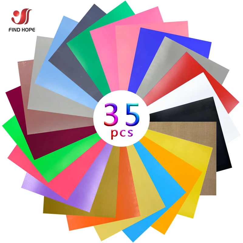30x25cm PU Heat Transfer Vinyl for Heat Press Machine T-shirt Films Iron On HTV Printing Clothing Craft Vinyl Bundle 35pcs DIY