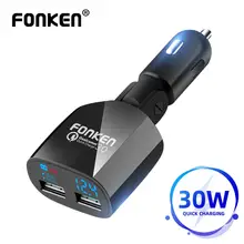 FONKEN Quick Charge 3,0 Автомобильное зарядное устройство Быстрая зарядка автомобильное зарядное устройство для телефона 30 Вт двойной usb зарядка для смартфона 2 порта светодиодный адаптер для автомобиля