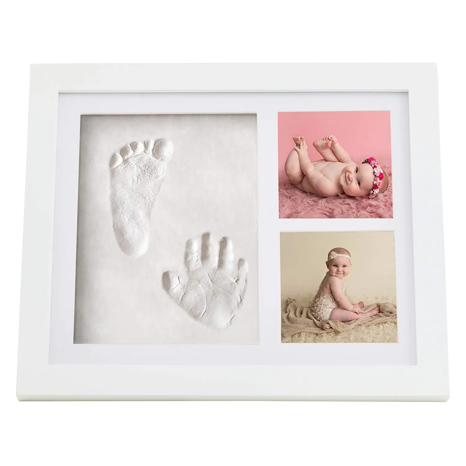 Baby Hand and Footprint Picture Frame Kit Baby Shower or Christening Gift Memorable Keepsakes Gift for New Born Toddlers Birthday presents Premium Clay & Wood Frames with 6 pack of Clay 