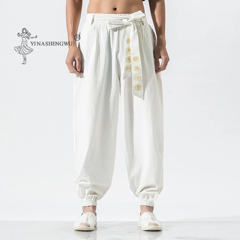 Japanese Casual Kimono Pants Loose Harajuku Trousers Japan Men Traditional Asian Clothing Yukata Style Embroidered Harem Costume