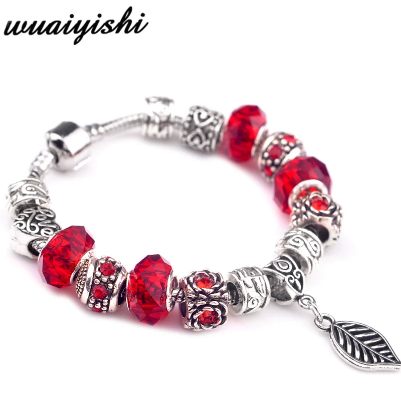 Red crystal Браслеты для девушек, Браслеты mujer, полимерные бусины Подвески украшения, серебряные DIY Браслеты для женщин, модная повязка на руку, цепочка из сплава - Окраска металла: Red crystal