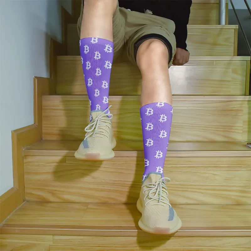 Colorful Bitcoin Currency Cotton Socks For Women Unisex 3D Printed Street Hip Hop Straight Socks Cryptocurrency High Knee Socks