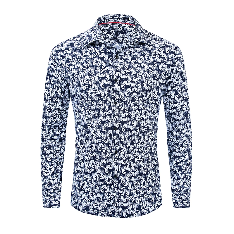 

2019 European And American Men's New Cotton Spring And Summer Long-sleeved Shirt Personality Pattern Pattern Shirt