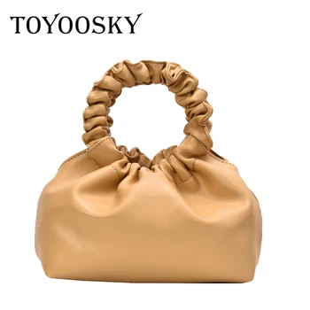 

2020 Summer New Style Soft Leather Pleated Tote Bag Lady Shoulder Messenger Bag Cloud Folds Handle Small Women Handbag