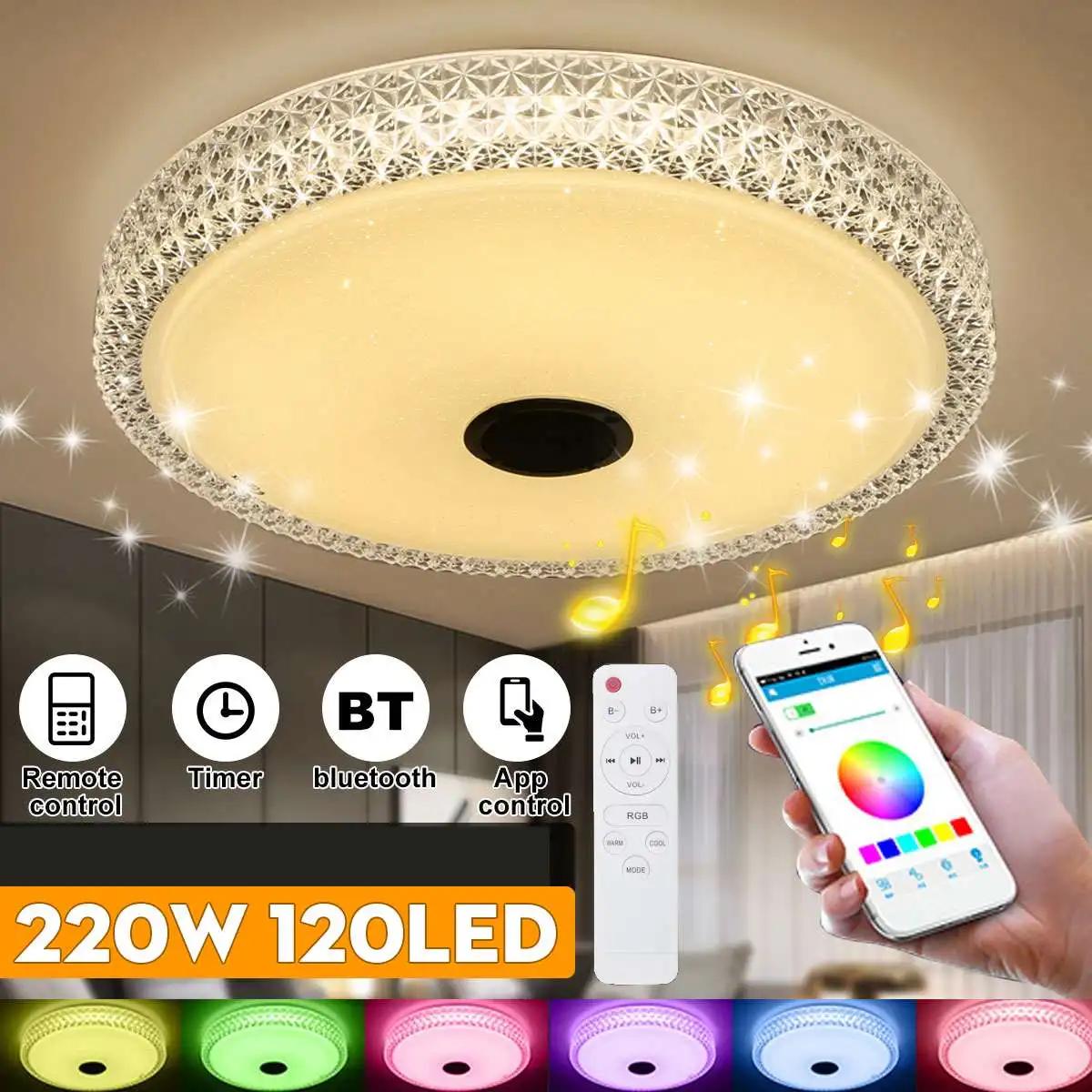 40CM! 220W Modern RGB LED Ceiling Lights Home lighting APP bluetooth Music Light Bedroom Lamps Smart Ceiling Lamp+Remote Control