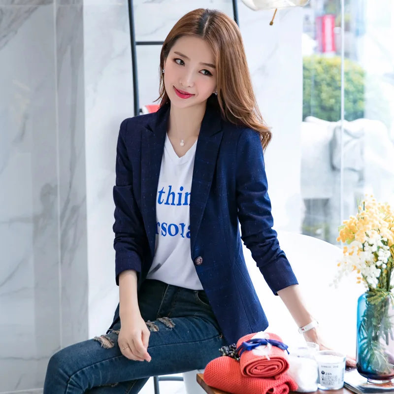 

Women's Autumn And Winter Wear Ol Commuting Casual Versatile Short Small Suit Korean-style Long Sleeve Suit Plaid Tops