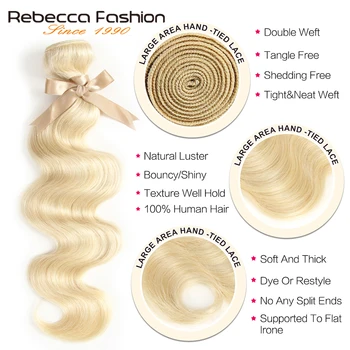 Rebecca 613 Blonde Bundles With Closure Brazilian Body Wave Remy Human Hair Weave Bundles 613 Honey Blonde Bundles With Closure 6