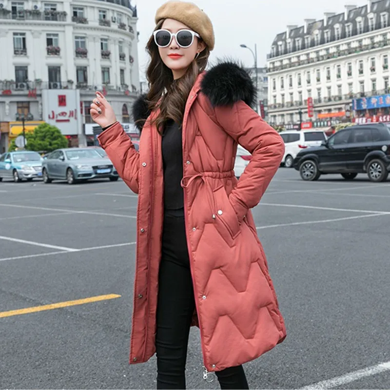 UHYTGF новая качественная пуховая куртка зимнее пальто, парки mujer с меховым воротником, с капюшоном, ветрозащитная теплая хлопковая куртка, большие размеры, женские топы 319 - Цвет: Brick red