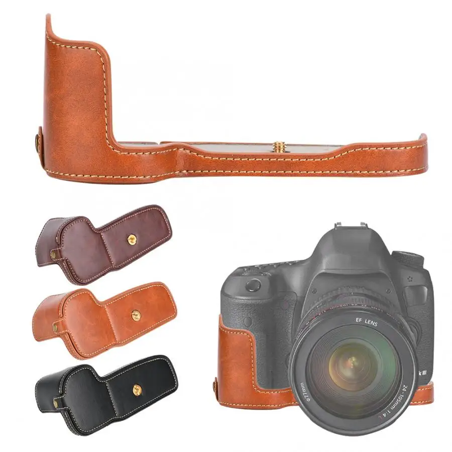 Портативный чехол для камеры из ПУ с полукорпусом для камеры Canon 5D4 s с батарейным отсеком с 1/4 дюймовым винтом для штатива для камеры