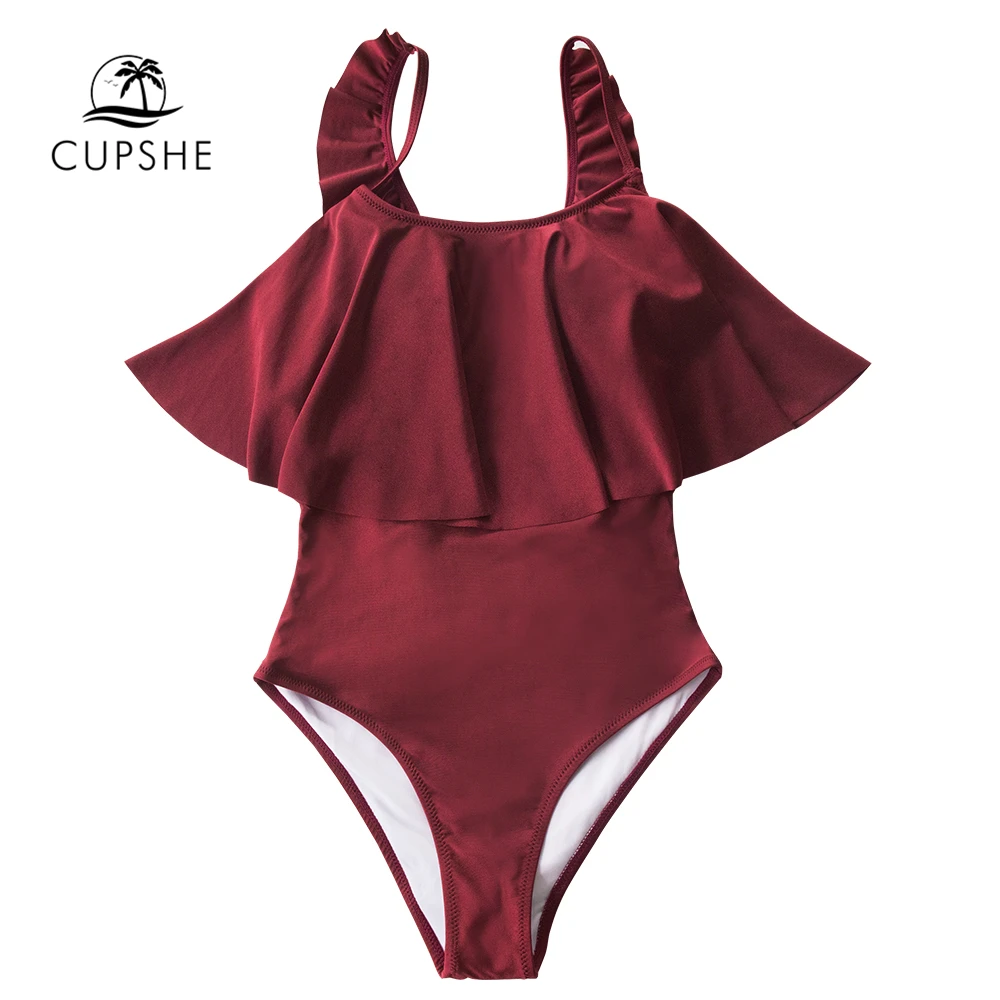 CUPSHE, красный, блестящий, волан, Цельный купальник, женский, сексуальный, открытая спина, на шнуровке, мягкий, монокини,, для девушек, пляжный купальник, купальник