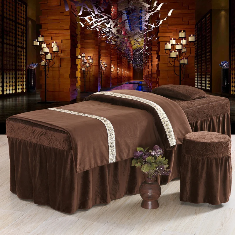 Beauty bedspread four piece set of crystal Plush thickened warm coral plush velvet autumn and winter massage beauty salon bedspr
