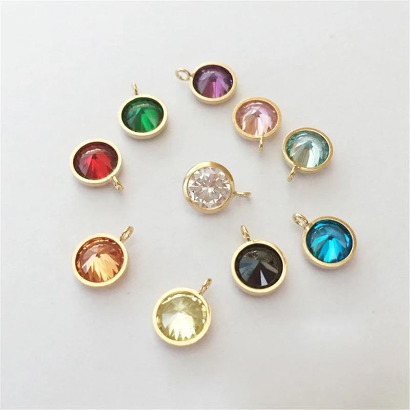 14K Gold Filled Birthstone Bezel Drop Charm 6MM AAA Zircon Bezel Drop With Perpendicular Ring Pendant DIY Jewelry Findings