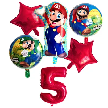 

6pcs Super Mario Balloons 32 inch Number Balloons Boy Girl Birthday Party Mario Luigi Bros Mylar Blue Red Balloon Set Decor