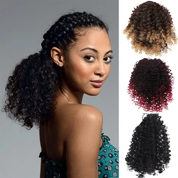 

DIANQI Drawstring Afro Short Kinky Curly Ponytail Synthetic curly Hair Extensions Pony Tail For African American
