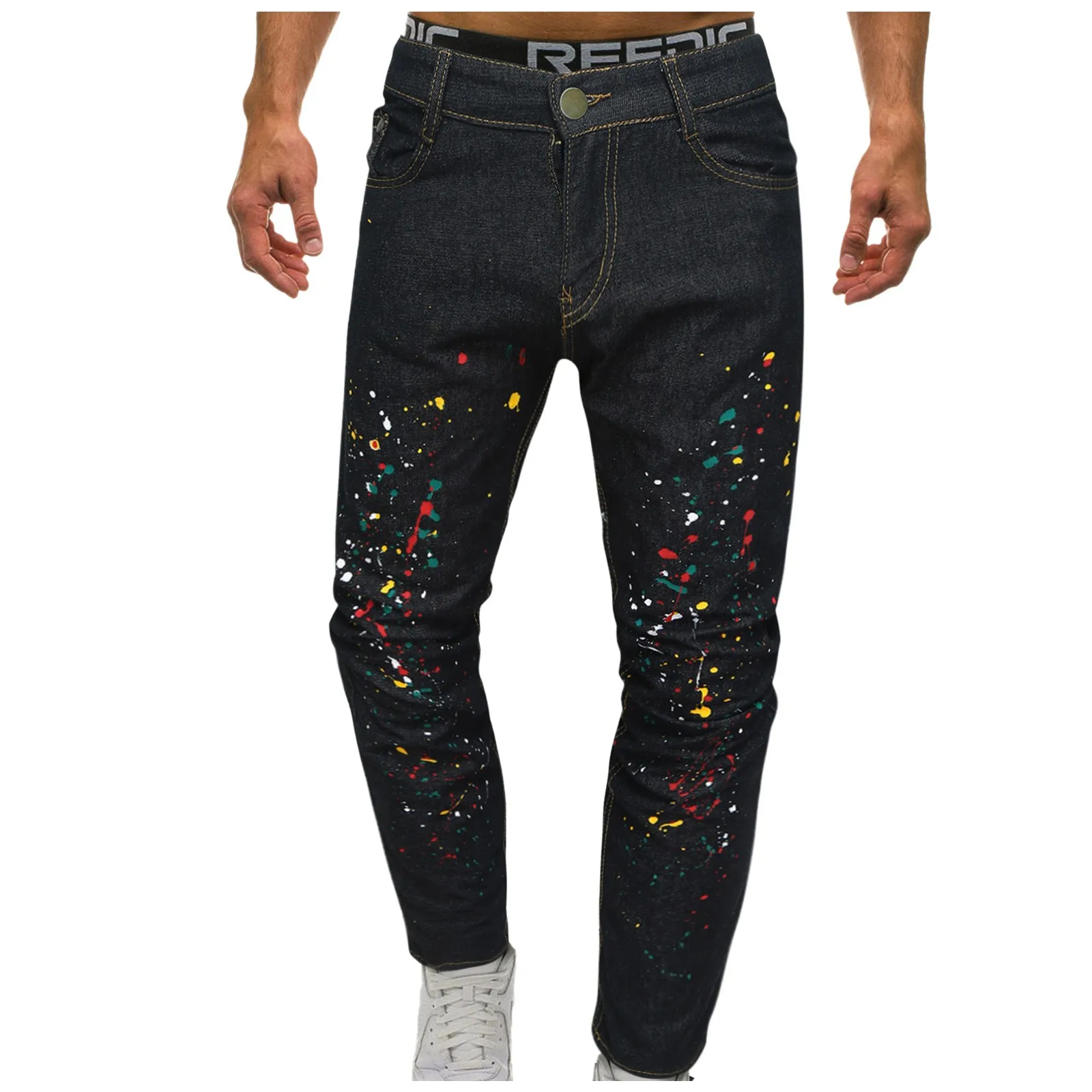 Men's Fashion Comfortable Casual Daily Mid-waist Slim-fit Jeans Men's Printed Drawstring  Jeans With Pocket джинсы для мужчин 1