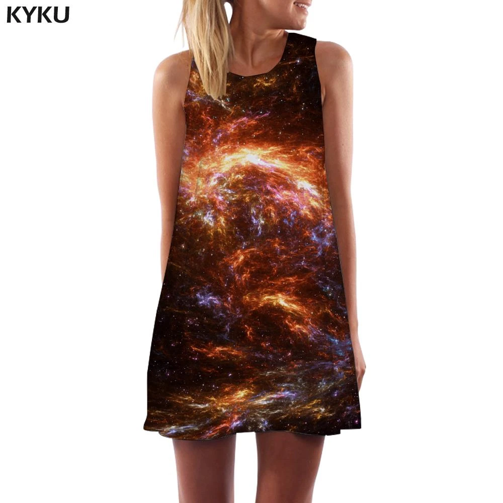 KYKU Vestido corto ancho con estampado de galaxia para mujer, Vestido corto  colorido con estampado de Nebula, para oficina, a la moda|Vestidos| -  AliExpress