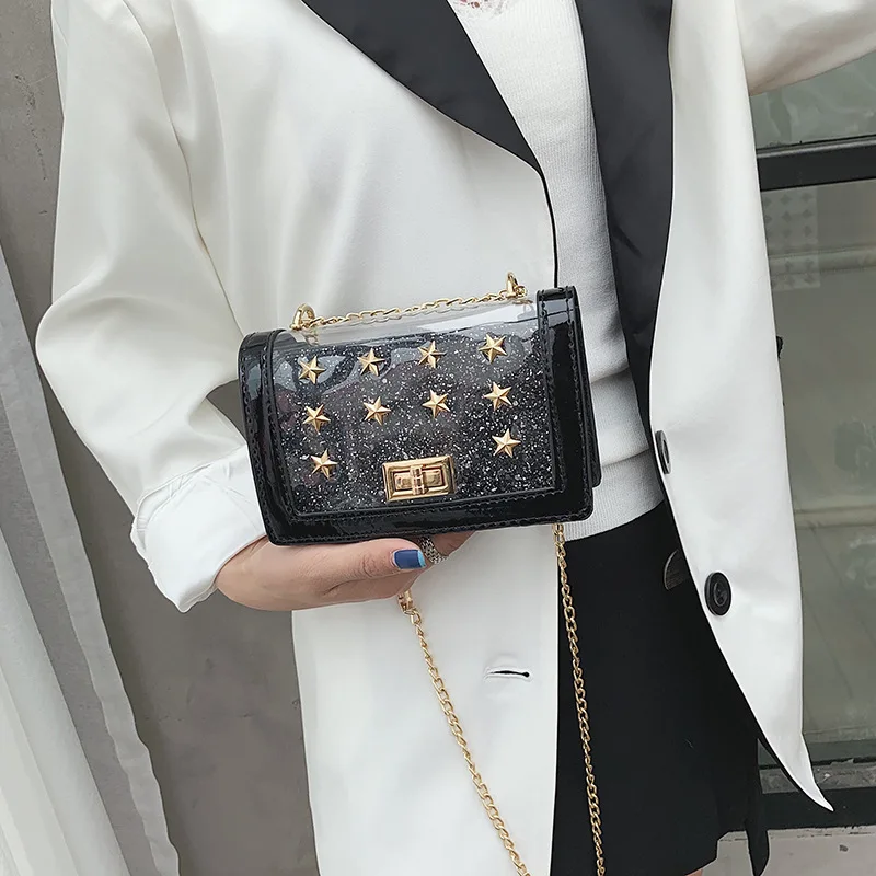 

2019 new transparent bag female fashion jelly bag girl shoulder slung small bag street shopping bag mobile phone purse handbag