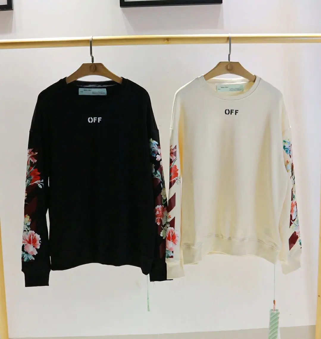 

2019 Europe And America Popular Brand Ow Flower Crew Neck Pullover Large Size Hoodie Men And Women Couple Clothes