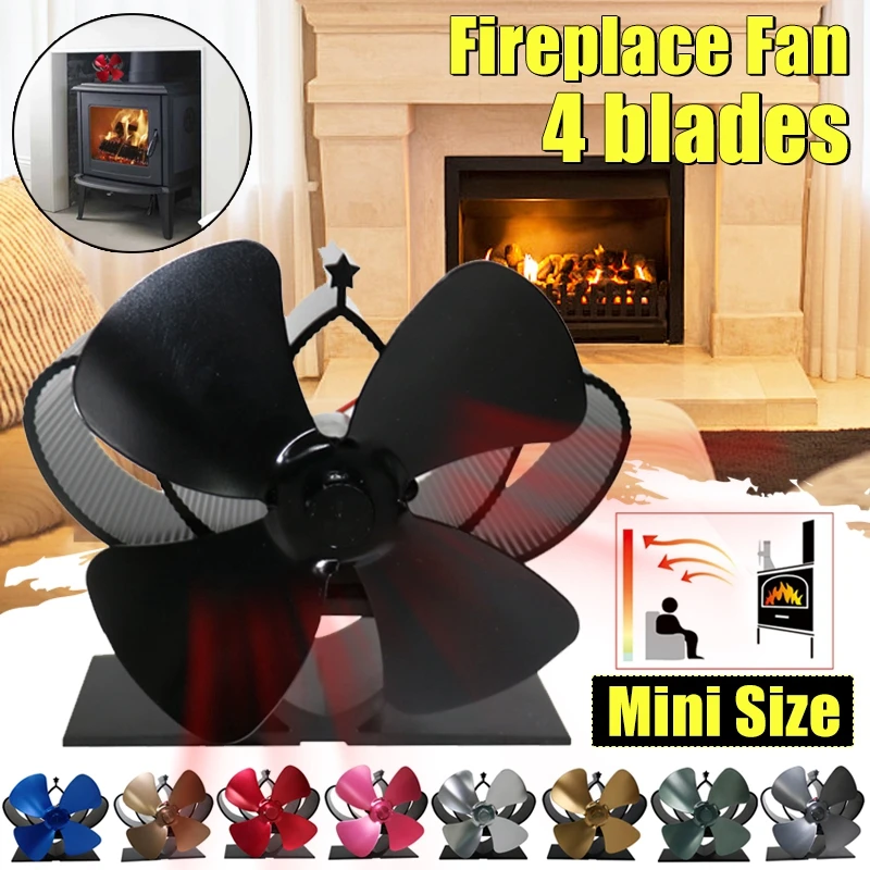 

Mini Stove Fan 4 Blade Fireplace Fan Heat komin Powered Home Friendly Quiet Wood Burner Eco Fan Efficient Heat Distribution tool