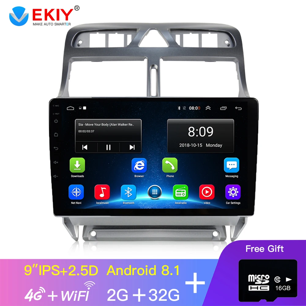 

EKIY 9'' IPS 2.5D Car Multimedia Player Android AutoRadio Stereo Audio For Peugeot 307 2004-2013 With 4G Modem GPS Navigation