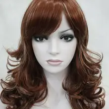 Очаровательный красный Оберн w/светлый блонд средней длины кудрявый женский парик