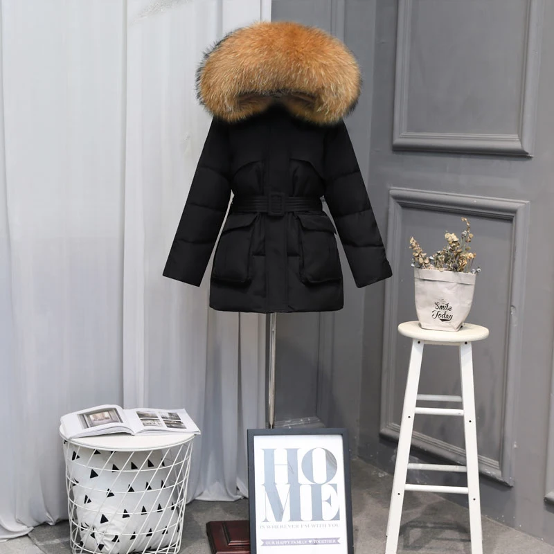 Janveny Large Natural Raccoon Fur Hooded 2020 New
