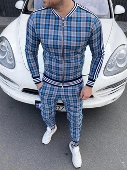 

The Latest Men's Fashion Brand 3D Plaid Sports Jogging Slim Jacket For Autumn, 2020 Street Fashion Hip-Hop Zipper Jacket Suit