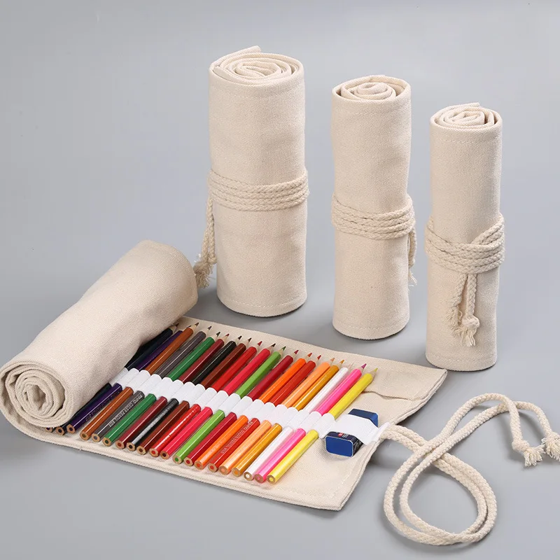 

Natural Canvas Pencil Case Roll Up Pen Holder Case for Colored Pencils Multi-purpose Pouch Art Organizer for Artist Pencil Wrap