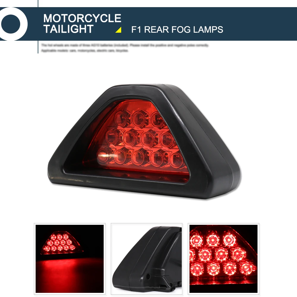 Universal F1 style 12 LED Red Rear Tail Third Brake Stop Light Safety Fog Lamp