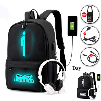 

Pop Singer Billie Eilish Backpack for Teenage Boys Girls Luminous School Bag USB Charging Anti Theft Waterproof Laptop Backpack
