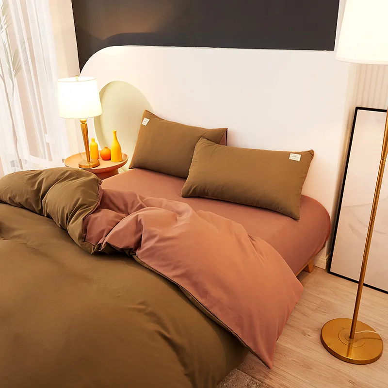 European Bedding Set White Grey Warm Comfort Quilt Brushed Fabric Simplicity Solid Color 4pcs King Queen Size  Autumn & Winter 