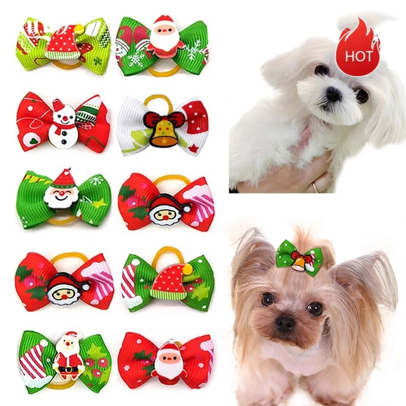 Pinzas para pelo de mascota, accesorios para el cabello, pinza de pelo de mascota, lazo de adorno, moño para cabello con goma elástica, 10 Uds.