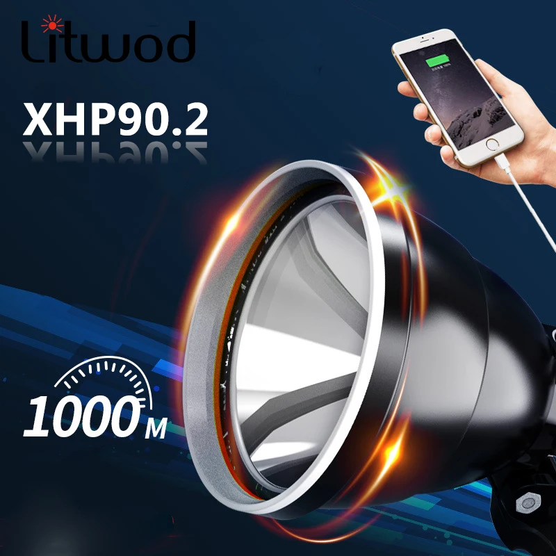 Xhp90.2 самый яркий светодиодный налобный фонарь фонарик 32 Вт лампы 3*18650 аккумулятор