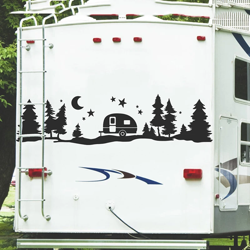 

Large Camping Rv Starry Forest Mountain Car Wall Sticker Travel Camper Star Moon Tree Motorhome Decal Vinyl Home Decor