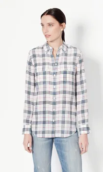 

NEW EQ 100% real silk women long sleeve blouses Naked pink plaid