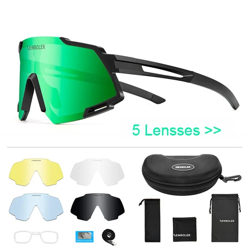 5 lens set green NEWBOLER поляризационные спортивные мужские солнцезащитные очки для шоссейного велоспорта, очки для горного велосипеда, очки для езды на велосипеде, 5 линз - Цвет: 5 lens set green
