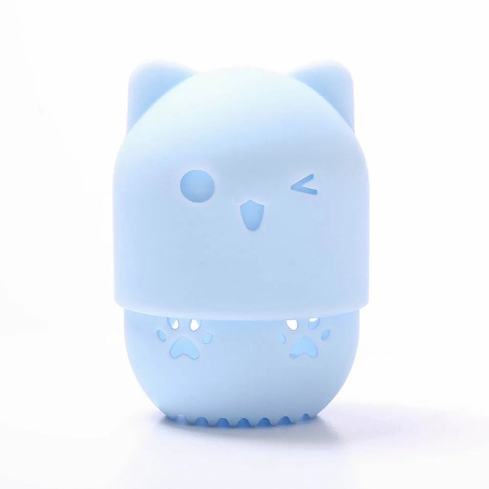 New Kitten Beauty Powder Puff Holder Sponge Makeup Egg Drying Case Portable Soft Silicone Cosmetic Sponge Box Holder - Цвет: blue
