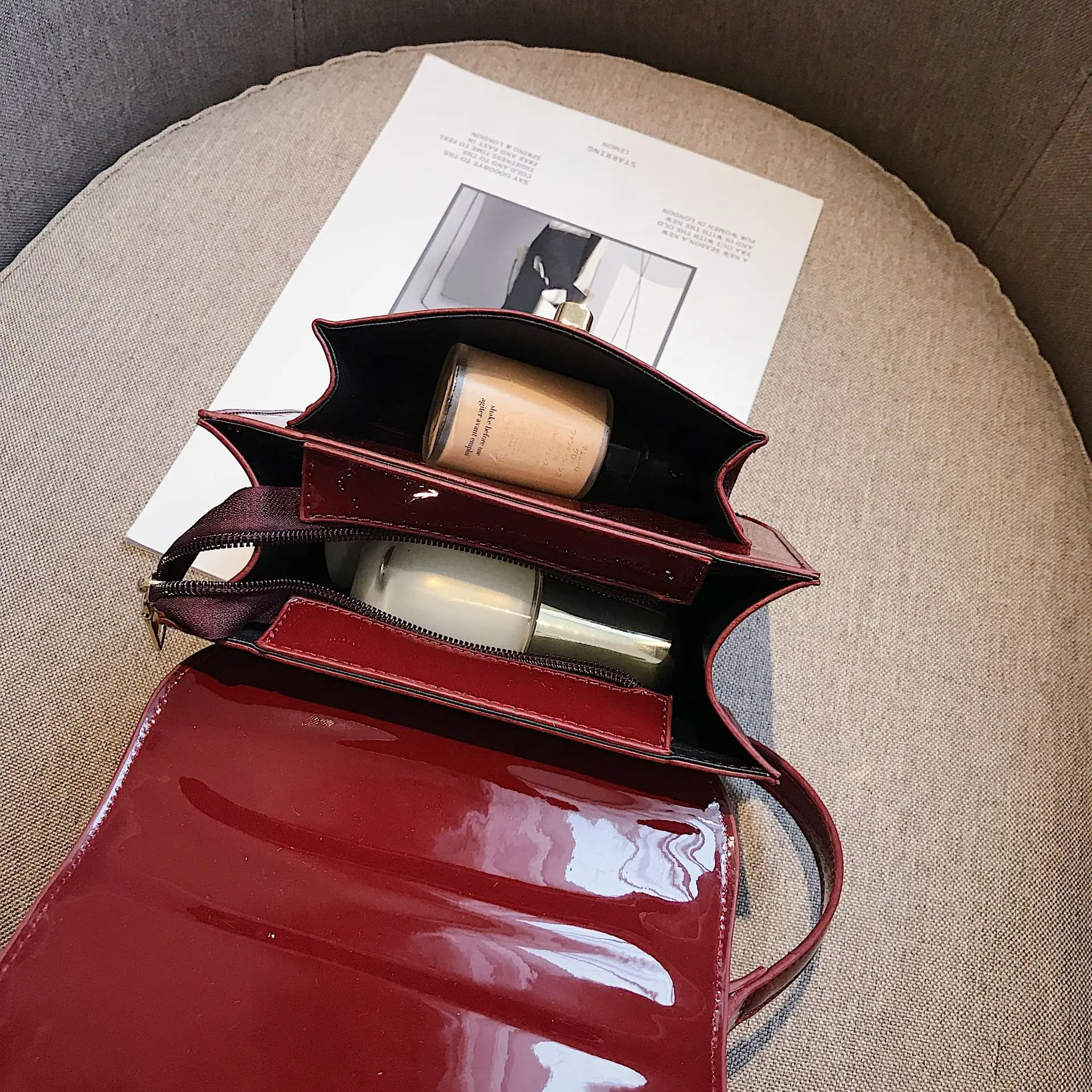 

Korean-style Patent Leather Stereo Square Sling Bag Lock Shoulder Oblique WOMEN'S Bag