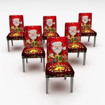 

2/4/6 Pcs Christmas Home Kitchen Stretch Chair Cover Xmas Protector Seat Covers Elastic Seat Case Santa Claus Printed Slipcover