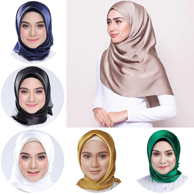 90*90cm Women Long Silk Satin Muslim Hijab Scarf Shawl Headscarf Pashmina Bandana Islam Turban Scarf Female Head Wrap
