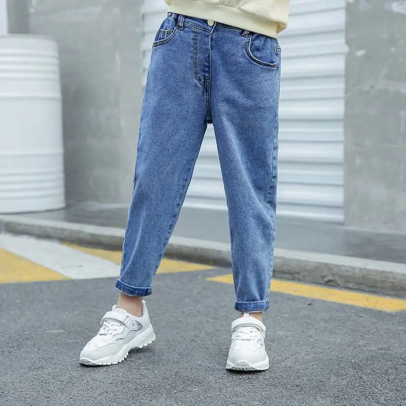 

New Spring Autumn Kids Girls Cotton Solid Denim Leggings Baby Girls Clothes Harem Pants Kids Girls Loose Jeans Pants
