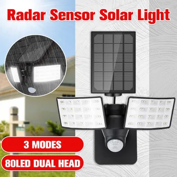 

80LEDs Dual Head Solar Light Radar Sensor Spotlight Waterproof Solar Garden Light Super Bright Yard Flood LED Lamp Dropshipping