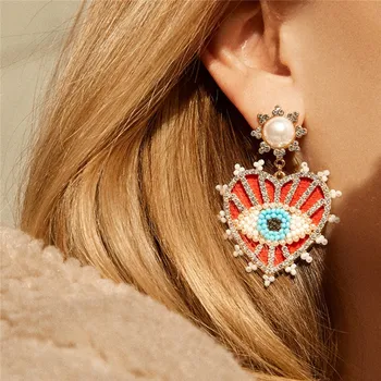 

FASHIONSNOOPS Unique Rhinestone Drop Earrings for Women Evil Eye Earrings Jewelry 2020 Statement Heart Earrings Hot Party Gifts