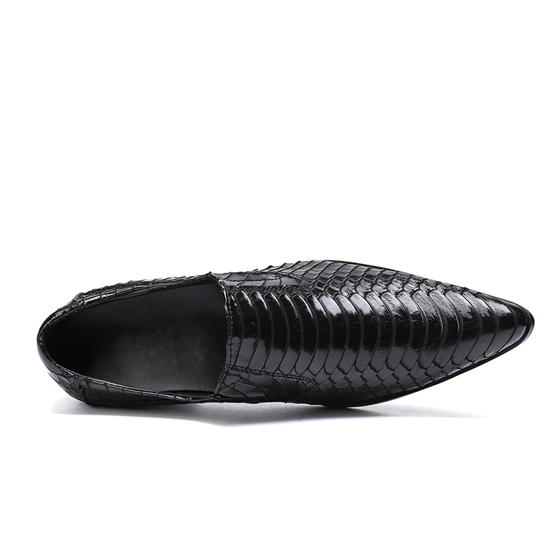 italian men shoes brand pointed toe spiked heel python skin mens slip on loafers Serpentine wedding dress shoes Chassures hommes