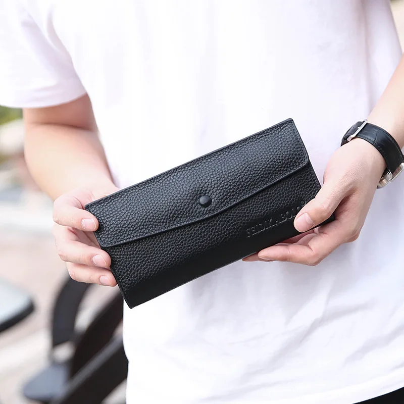 

Spring New Style Men's Bag Genuine Leather Casual Men Clutch Bag Kraft Paper Envelope Business Mid-length Wallet