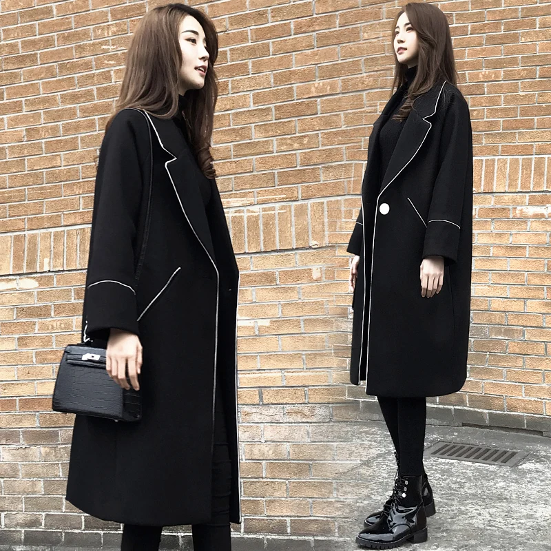 

2019Fall Winter Women Simple Cashmere look Maxi Long Robe Belted Coat Female Woolen Outerwear Parkas manteau femme abrigos mujer